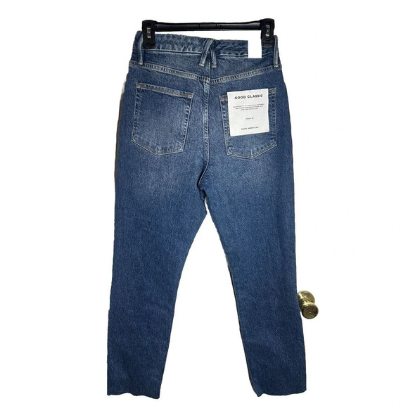 Good American Jeans Womens Size 8 Good Classic Blue Raw Hem High Rise Denim